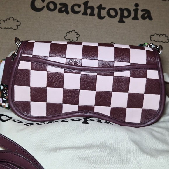 Coach 💥😱NWT Coachtopia Wavy Dinky Bag in Wine/Pink Checkerboard - Picture 4 of 12